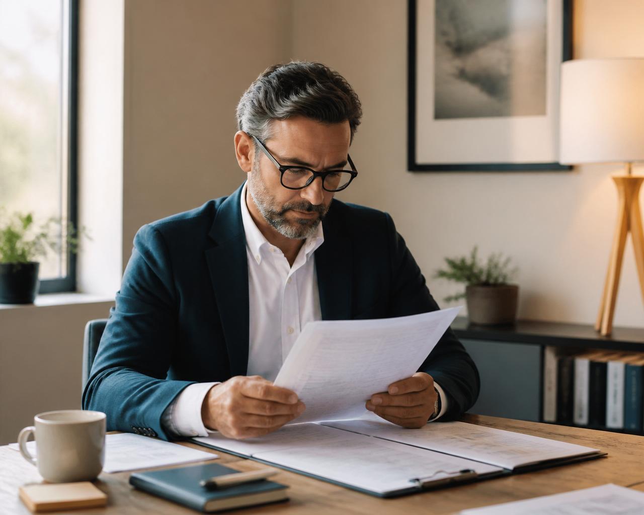 Business owner reviewing insurance documents